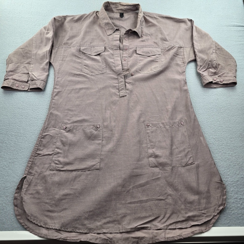 Vero Moda Shirt Dress Womens L Gray Relaxed Chest Flap Pockets Roll Tab Sleeve